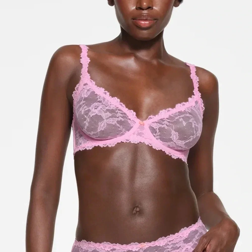 Skims Stretch‎ lace Intimates Underwire Scoop bra Pink BA-SCP-3575 size 46DD - Picture 5 of 8
